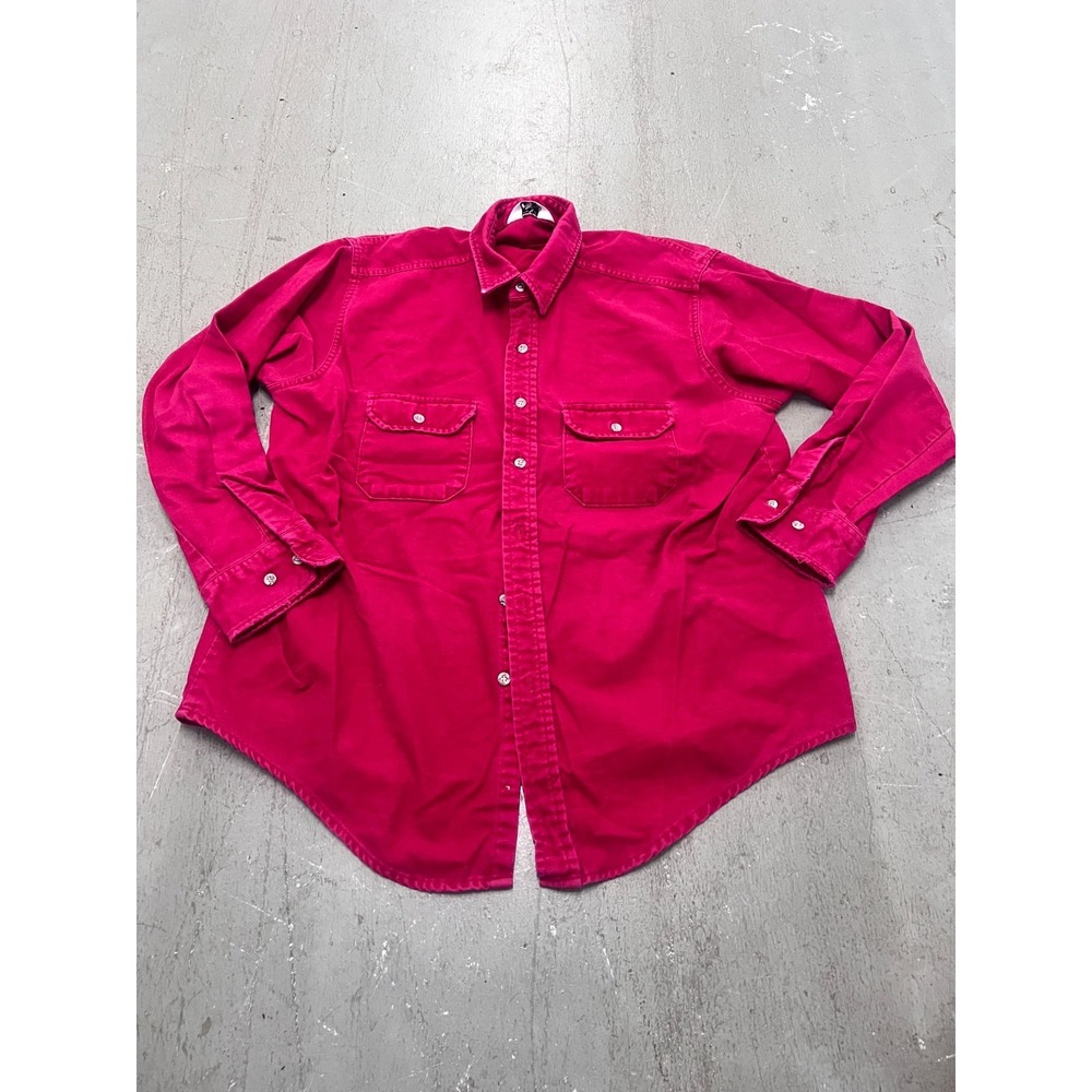 Vintage Black Duck Shirt Men Hot Pink Pockets Long Sleeve Button-Up Casual Large